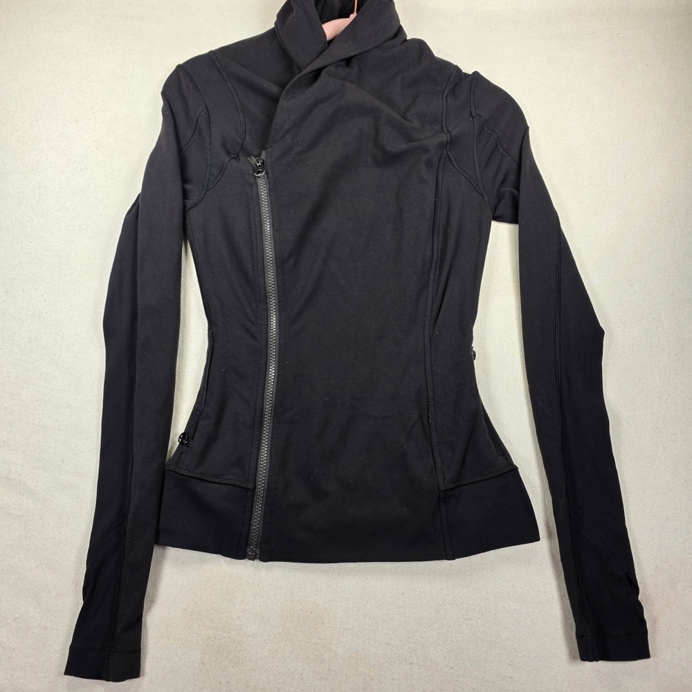 Lululemon Asymmetrical Bhakti Yoga Zip Cowl Neck Jacket Black Size 2 H679